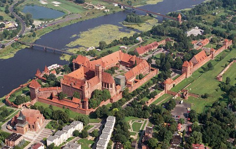 Malbork Castle was founded in 13th century, it's notable model of Brick Gothic, the largest brick castle in the world; UNESCO World Heritage Site.